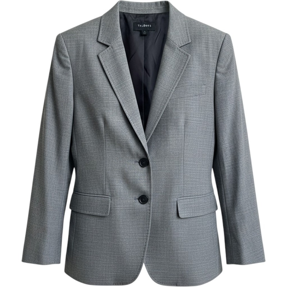 Talbots Woman Gray Wool Blend Two Button Blazer Jacket Size 14W Professional